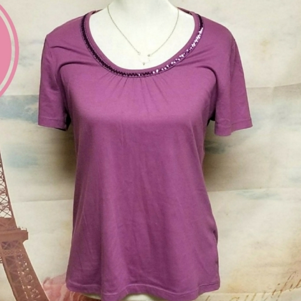 Chic Purple Short Sleeve Top with Sequin Detail